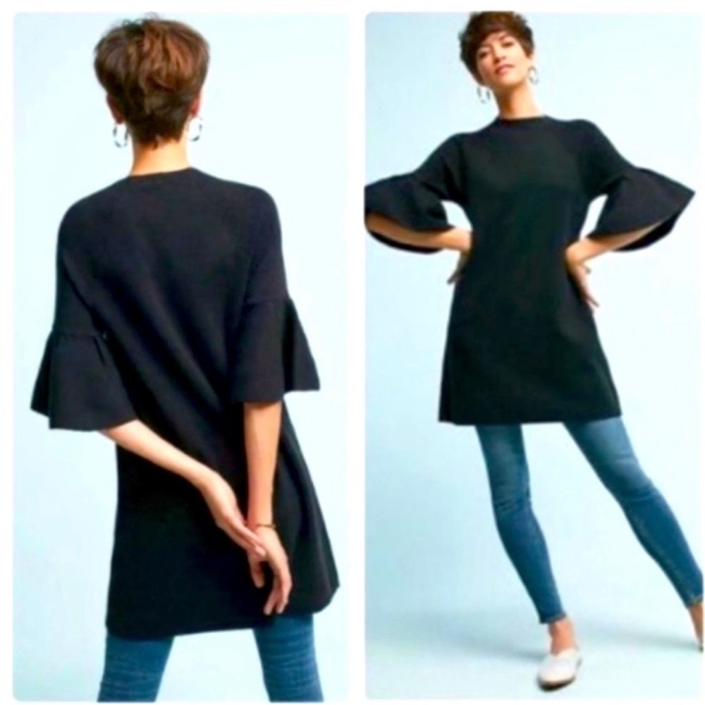 Anthropologie Moth The Chester 3/4 Quarter Bell Sleeve Black Tunic Size Small